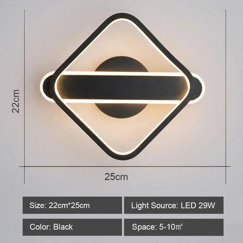 Decorbites led indoor black diamond wall light with illuminated edges and central horizontal strip for modern decor