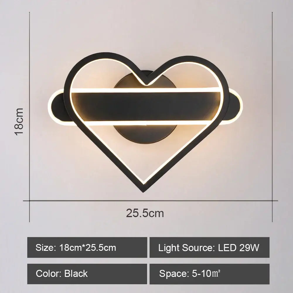Black heart-shaped decorbites led indoor wall light with glowing illuminated outline for modern home lighting