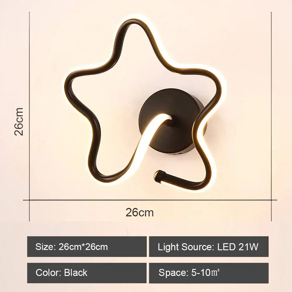 DecorBites led indoor wall light black star-shaped with modern sleek design and glowing illuminated outline for home lighting