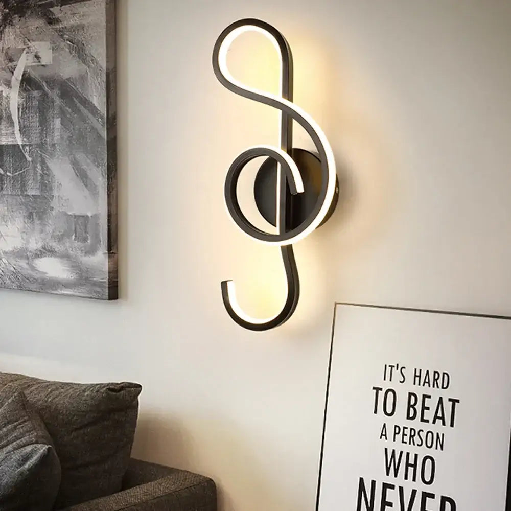 Modern black and white decorbites led indoor wall light shaped like a musical treble clef for home lighting