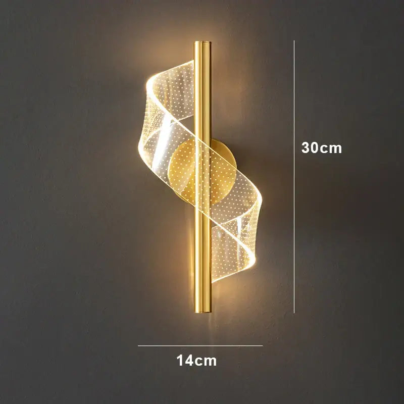Decorbites™ gold-finished wall sconce light with sleek spiraling acrylic and embedded led for indoor decoration