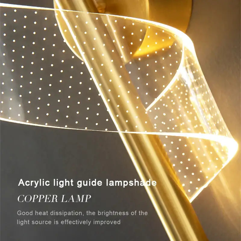 DecorBites™ LED indoor wall sconce light with a translucent acrylic dotted lampshade and golden copper frame for decor