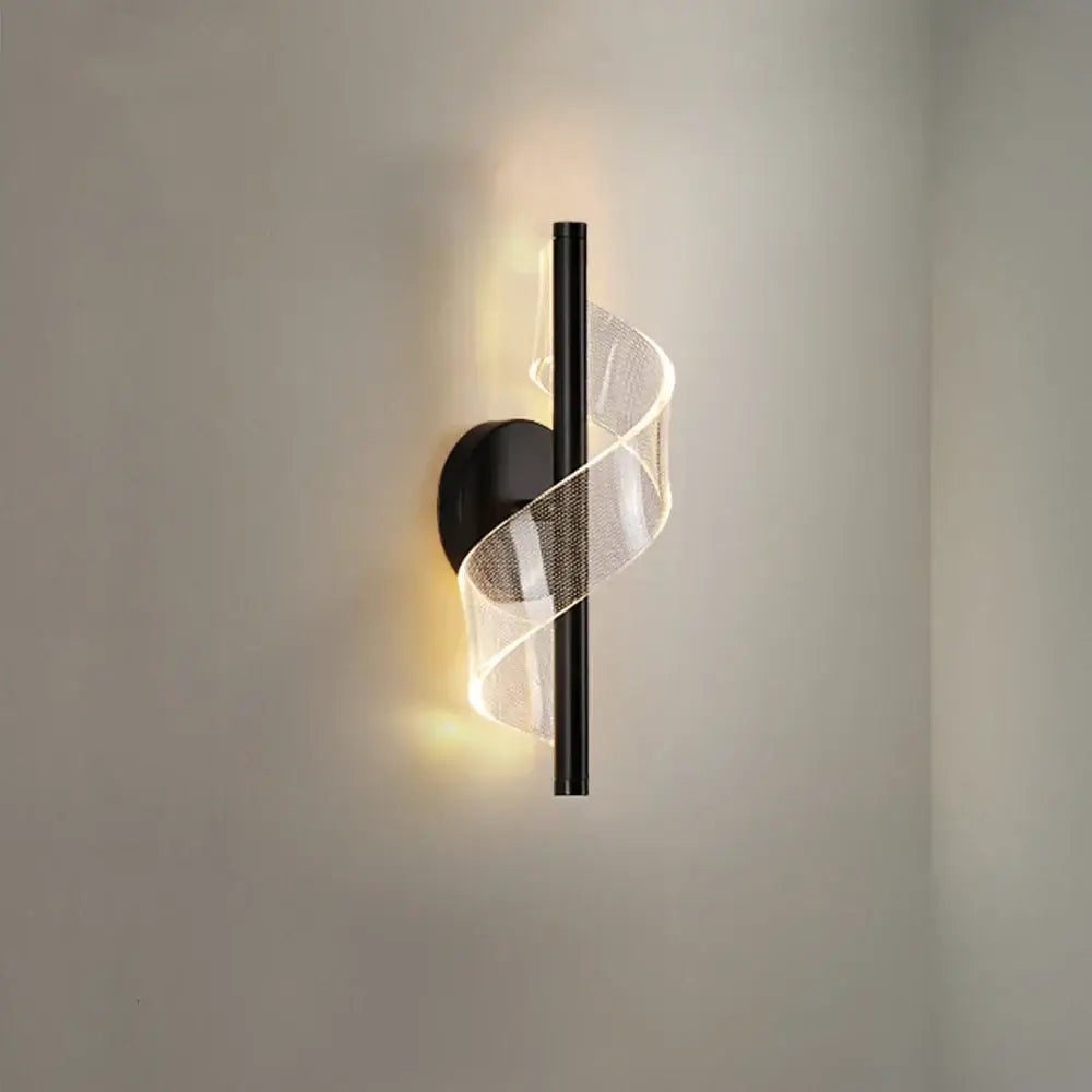 Gold-finished decorbites led wall sconce light with sleek vertical bar and curved mesh, offering stepless dimming in three light modes