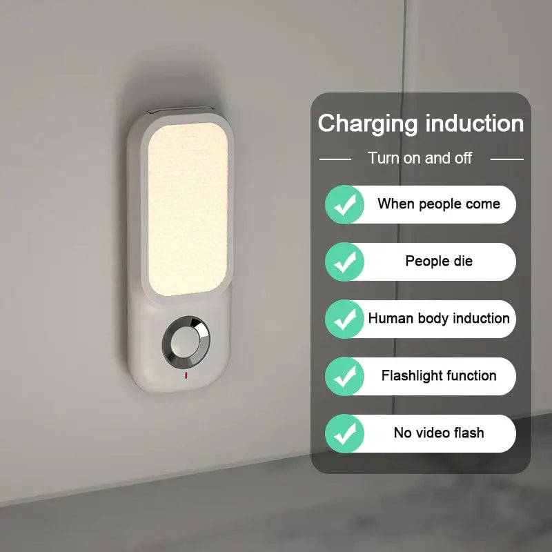 A sleek white decorbites led induction night light with a rectangular illuminated panel and circular control dial
