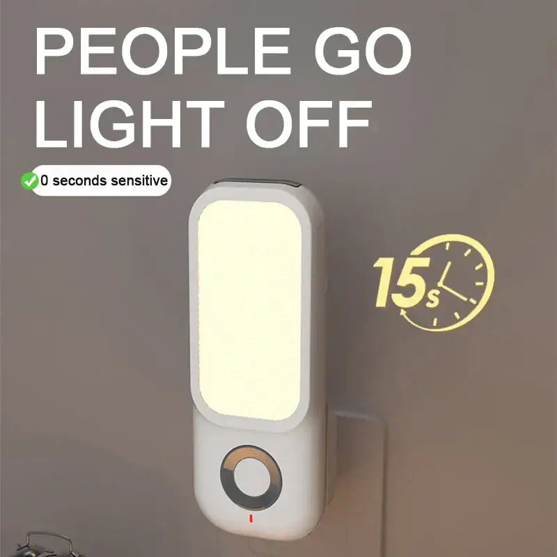 White rectangular decorbites led induction night light with circular control button and 15-second timer feature