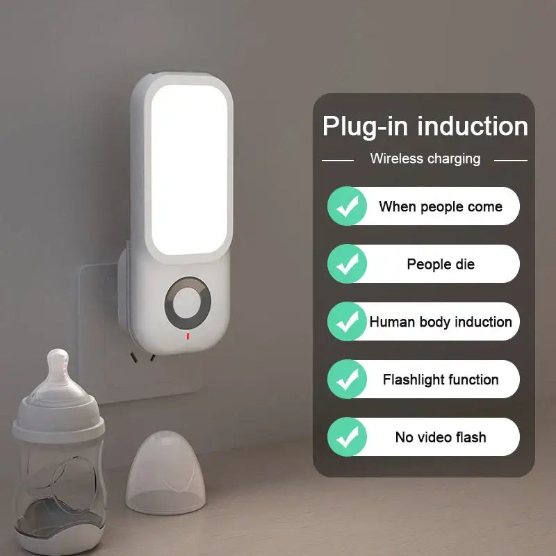 White rectangular decorbites led induction night light with circular control button and wireless charging feature