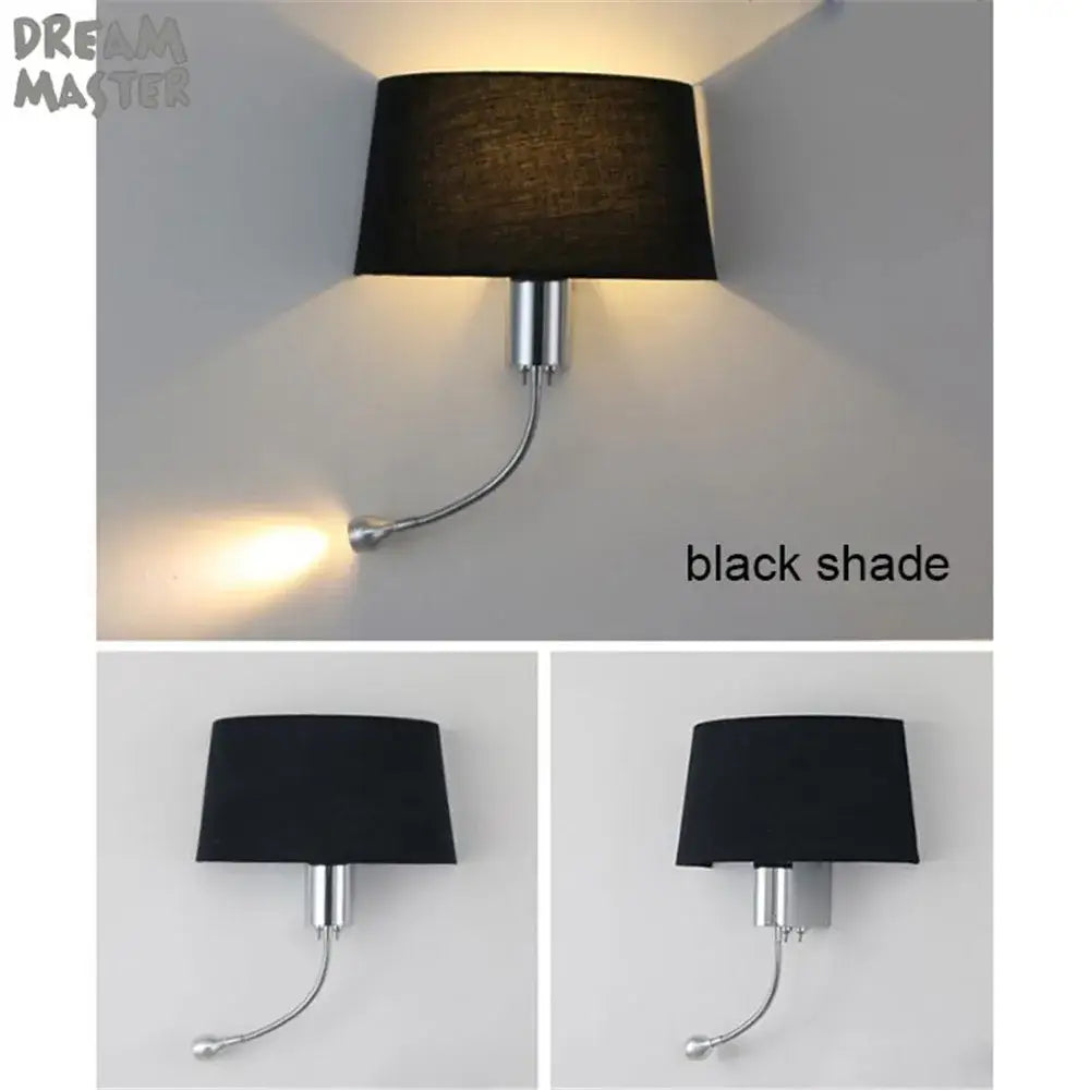 Black fabric lampshade wall sconce with chrome finish and adjustable arm from decorbites led industrial gooseneck series