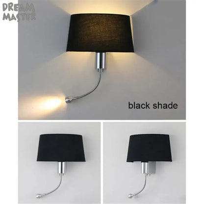 Black fabric lampshade wall sconce with chrome finish and adjustable arm from decorbites led industrial gooseneck series