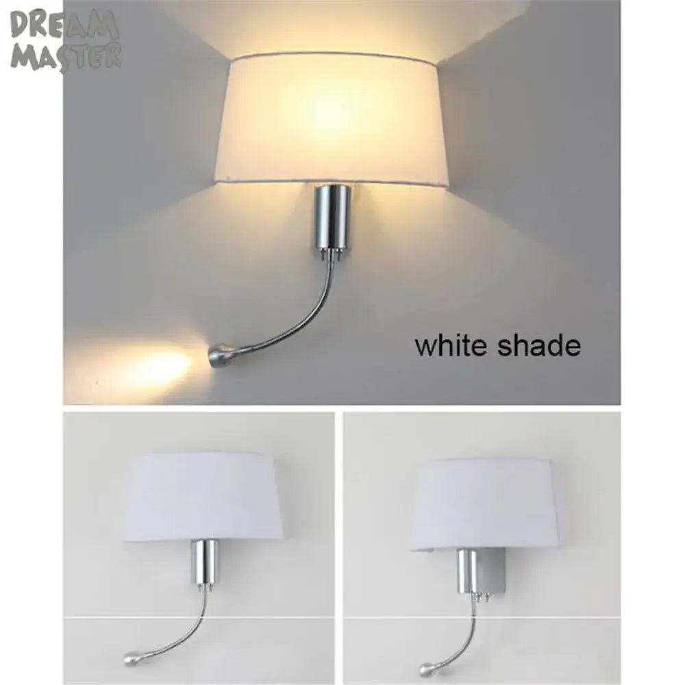 Modern wall sconce decorbites led industrial gooseneck with chrome finish and white fabric shade for bedroom reading