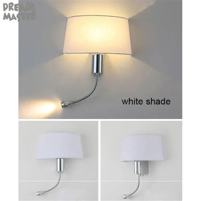Modern wall sconce decorbites led industrial gooseneck with chrome finish and white fabric shade for bedroom reading