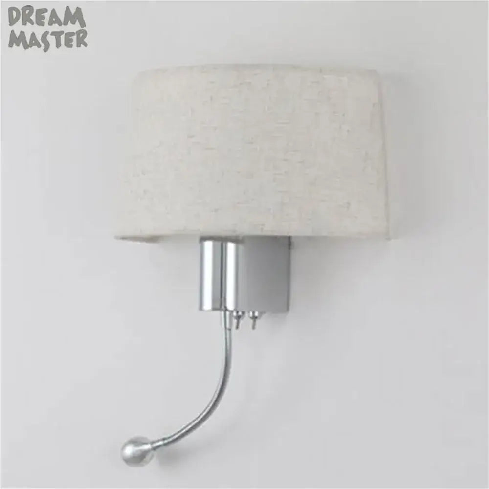 Beige linen lampshade on chrome decorbites led industrial gooseneck wall sconce for bedroom reading and hotel use