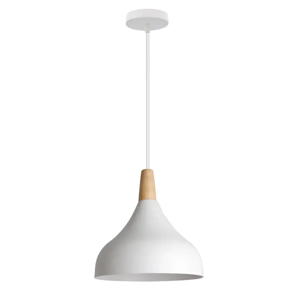 White matte pendant lamp with conical shade and natural wood accent from decorbites led industrial pendant series for stylish decor