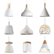 White pendant lamp with wooden accents and minimalist design from decorbites led industrial pendant series for stylish living spaces