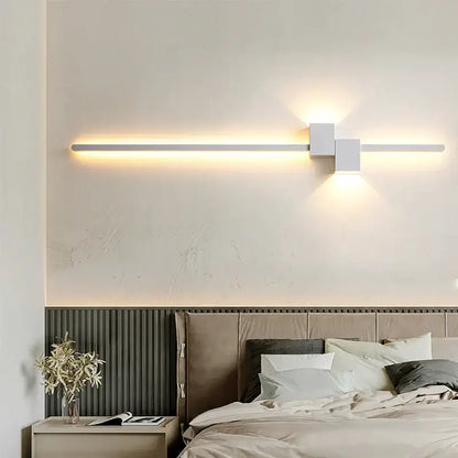 Modern white decorbites led interior wall lamp with sleek rectangular bar and two square light fixtures for minimalist lighting