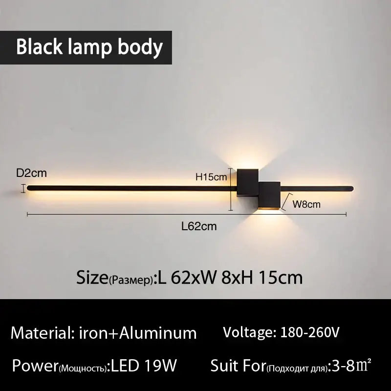 Black modern led interior wall lamp by decorbites with iron and aluminum body for minimalist room decor lighting
