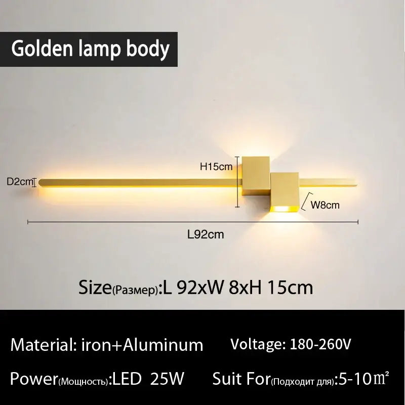 Golden decorbites led interior wall lamp with sleek modern design featuring two square blocks and elongated bar body