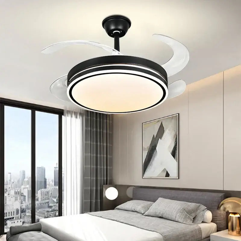 Modern black and white decorbites led invisible ceiling fan with integrated light for living room and bedroom use