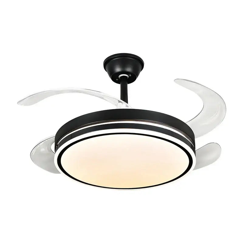 Modern black and white ceiling fan with sleek curved blades and integrated lighting decorbites led invisible fan lamp