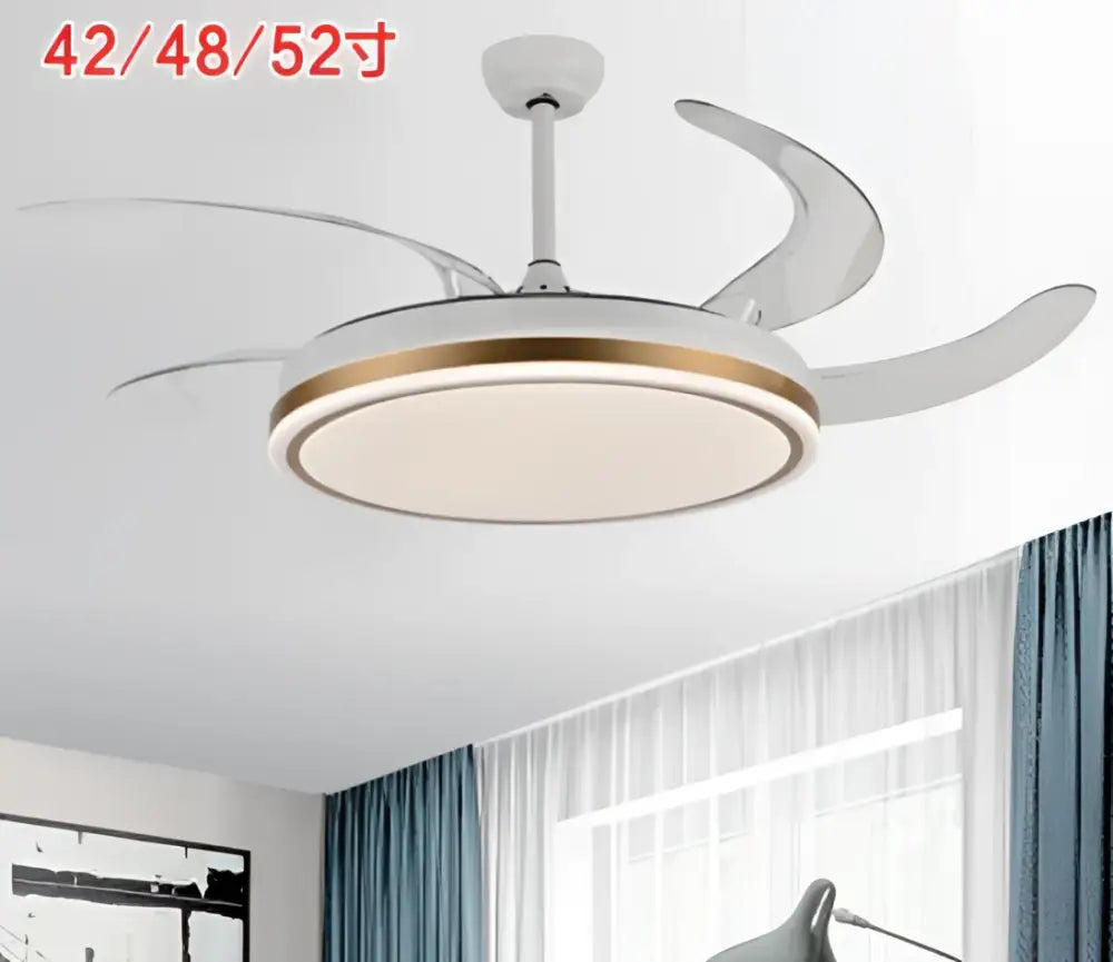 DecorBites™ led invisible fan modern ceiling fan with white blades and gold-accented circular light ring for living room