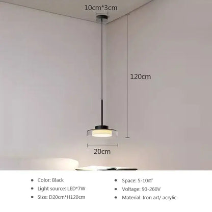Black minimalist decorbites led iron acrylic pendant light with warm led bulb for modern bedroom and living room decor
