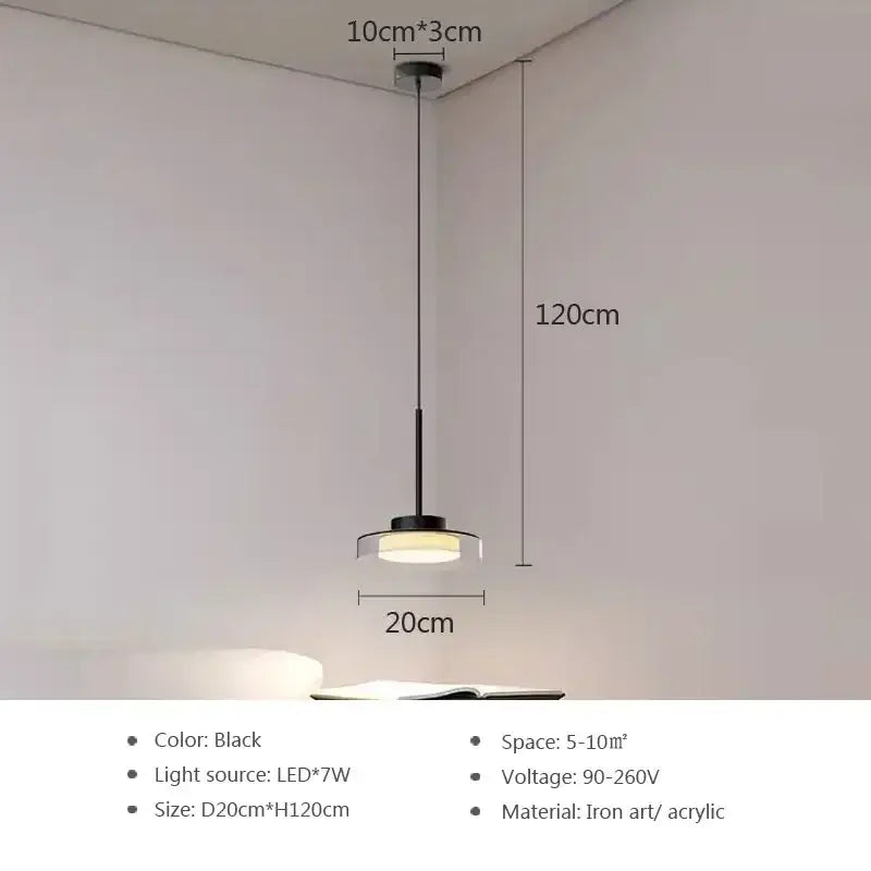 Black minimalist decorbites led iron acrylic pendant light with warm led bulb for modern bedroom and living room decor