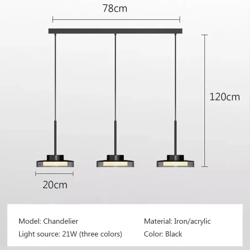 Black iron and acrylic pendant with three circular lights decorbites led iron acrylic for bedroom and living room