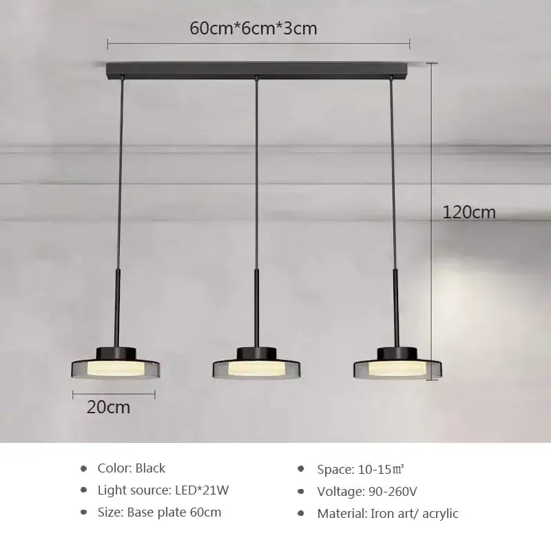 Black modern decorbites led iron acrylic pendant with three circular shades for bedroom and living room lighting