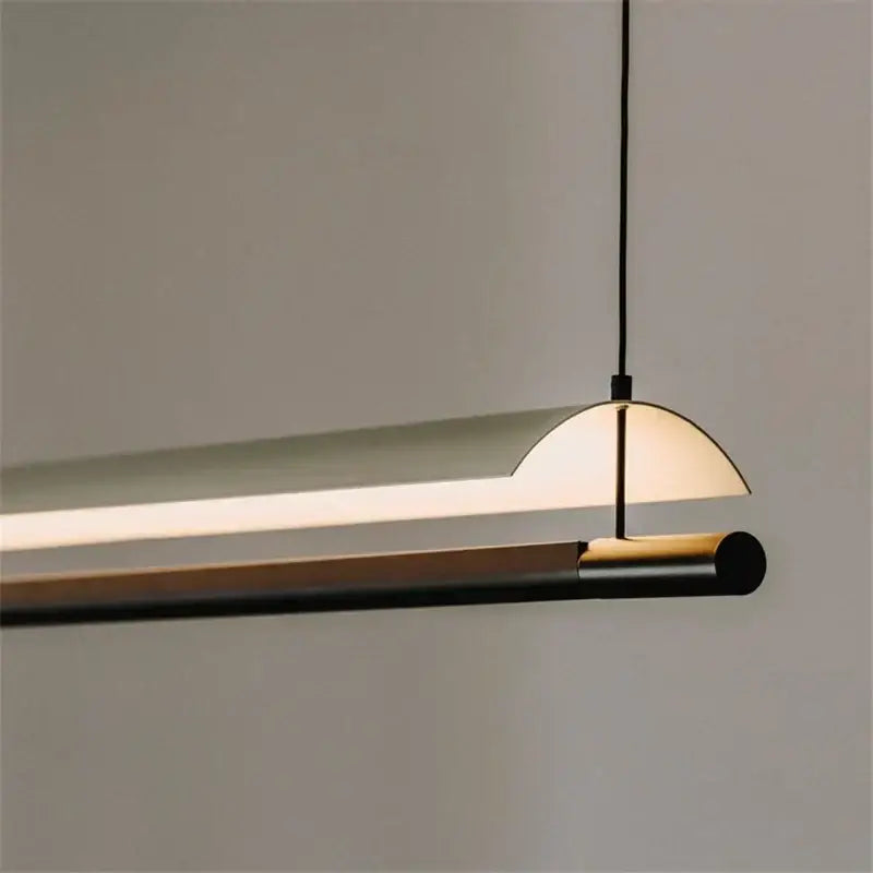Modern minimalist decorbites led iron art chandelier with curved black and brass iron shade for office lighting