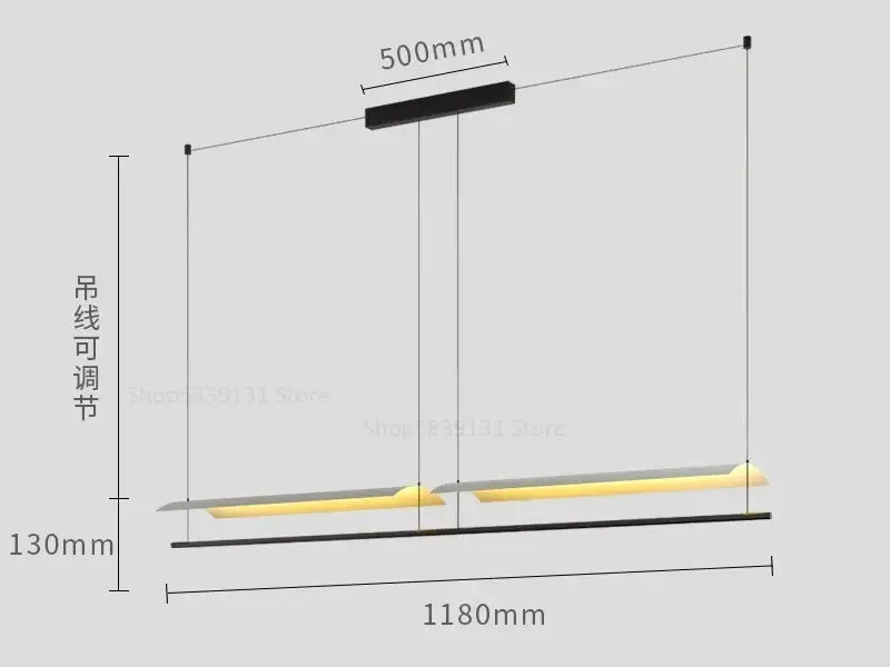 Modern minimalist decorbites led iron art chandelier with black iron top and yellow led strips for office lighting