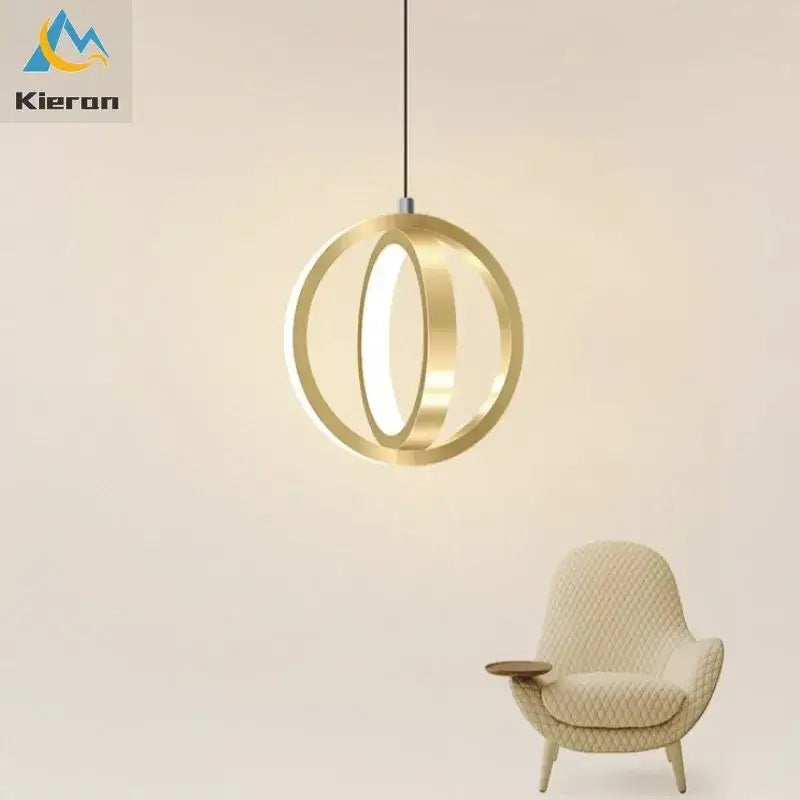 Gold-toned decorbites led iron art small chandelier with two concentric rings and illuminated center for modern living rooms
