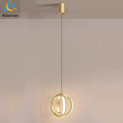 Gold-finished decorbites led iron art small circular pendant light with illuminated inner ring for modern living spaces