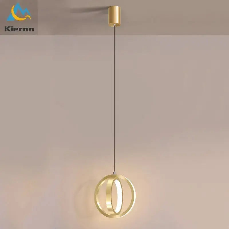 Gold-finished decorbites led iron art small circular pendant light with illuminated inner ring for modern living spaces