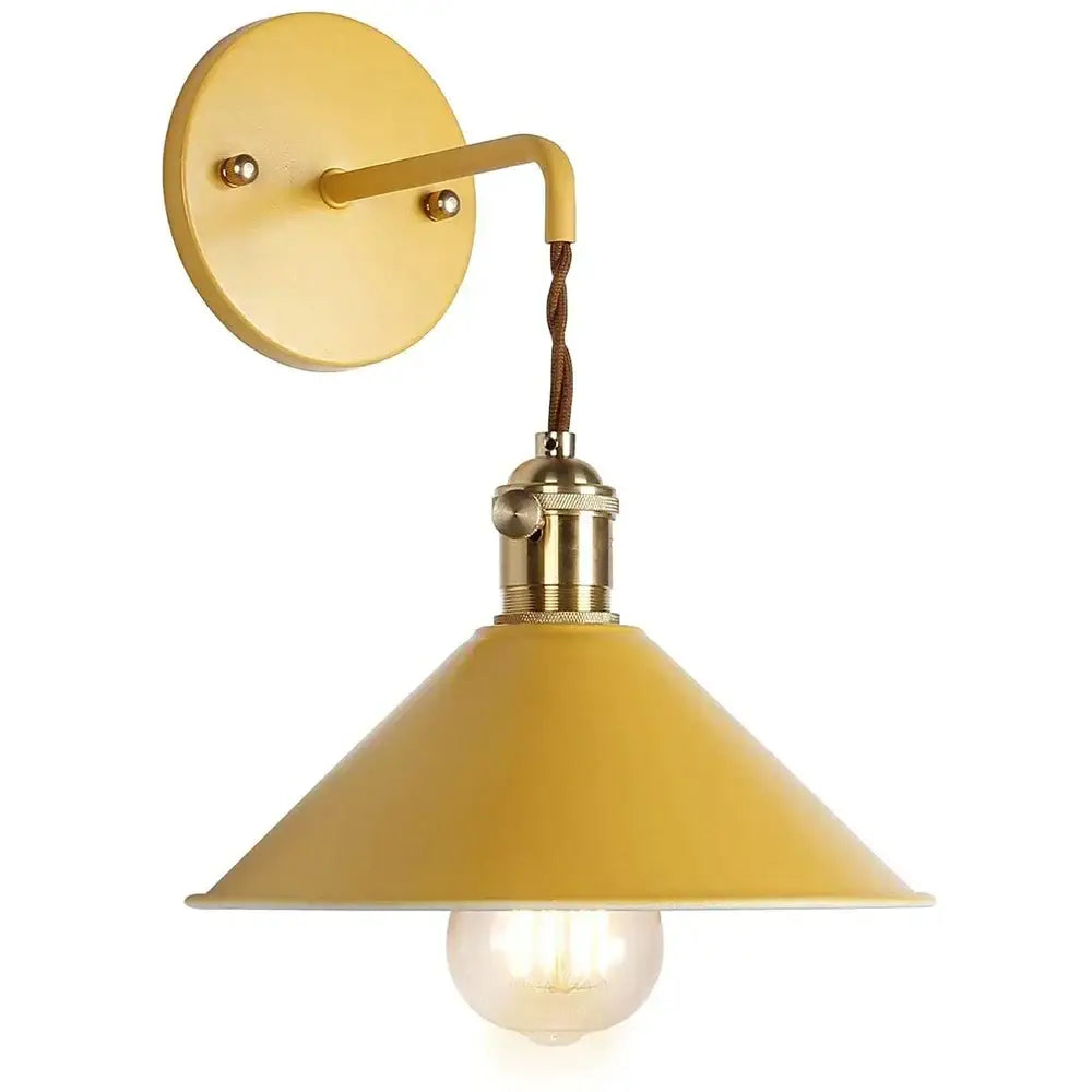 Yellow brass-finished wall light with conical shade and twisted brown cord by decorbites led iron art for modern decor
