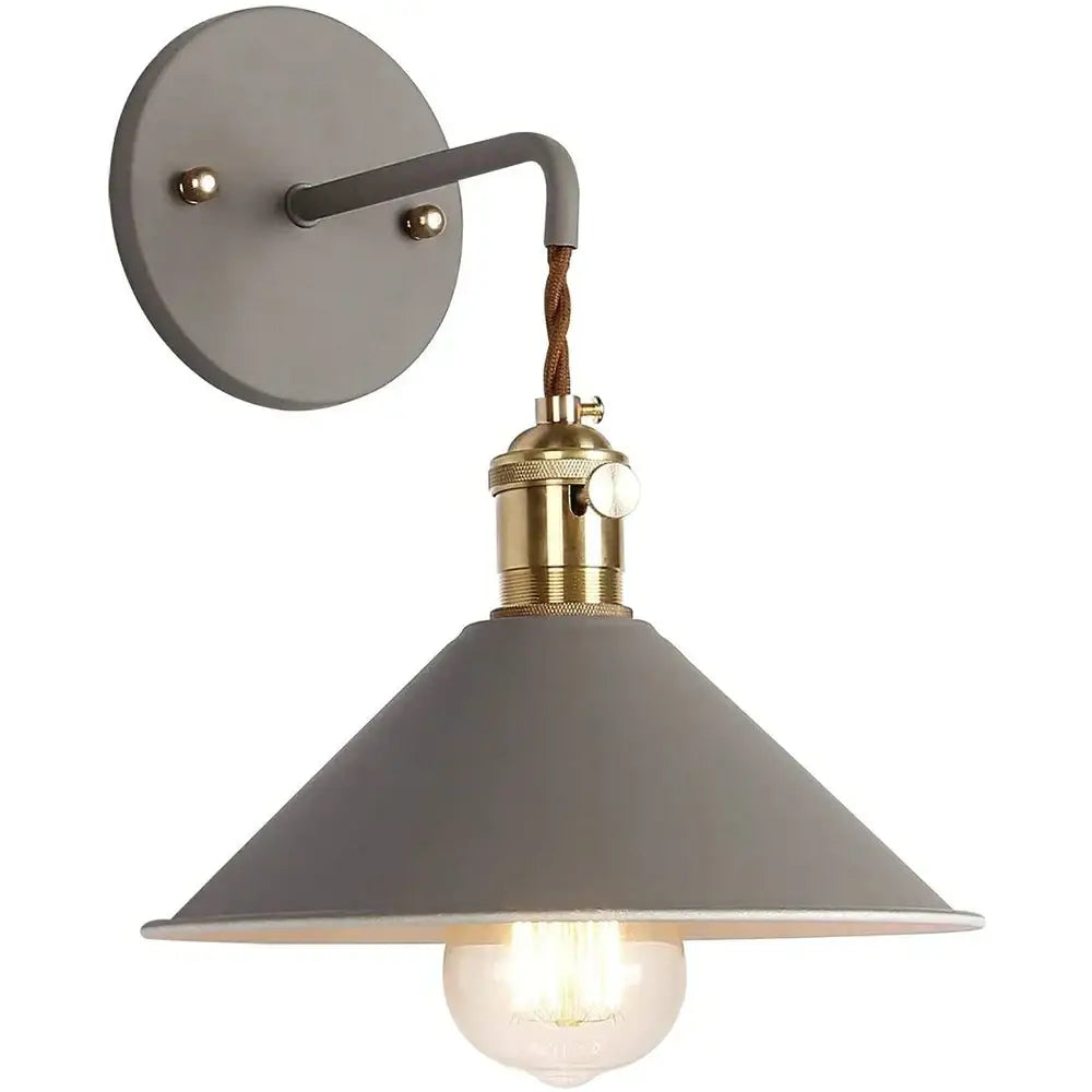 Gray industrial-style wall light with brass socket and braided cord by DecorBites led iron art for modern decor