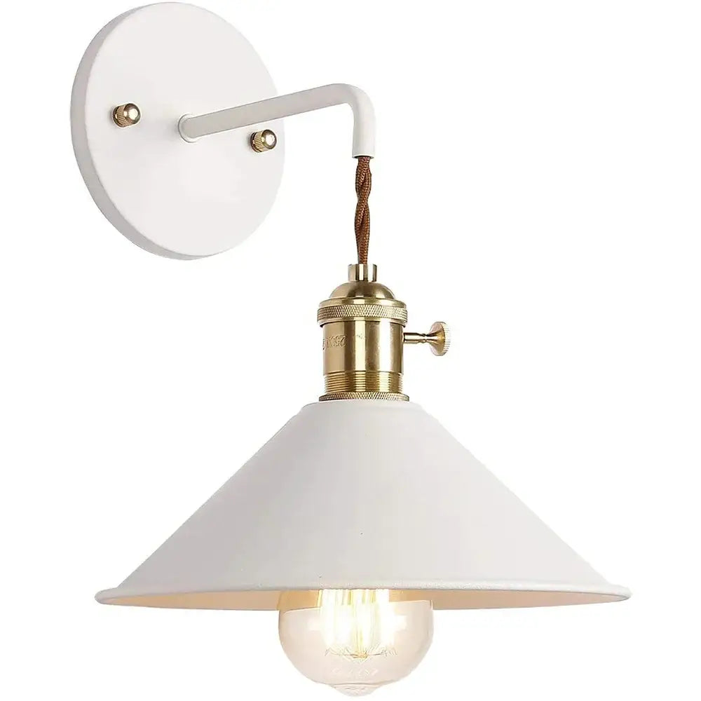 White industrial style wall light with brass socket and twisted brown cord by decorbites led iron art for modern decor