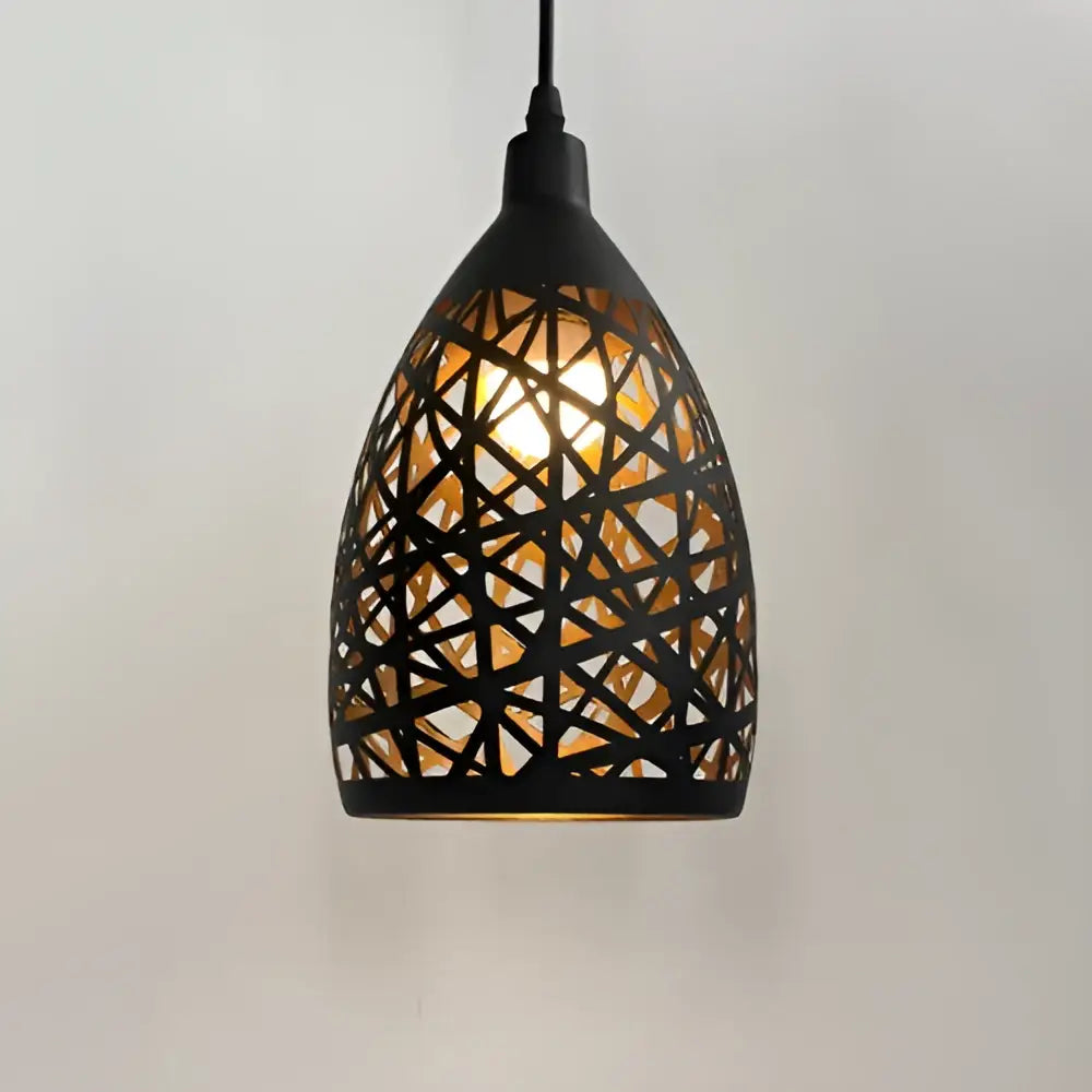 Black decorbites led iron cage pendant light with intricate geometric cutout design for living room and restaurant use