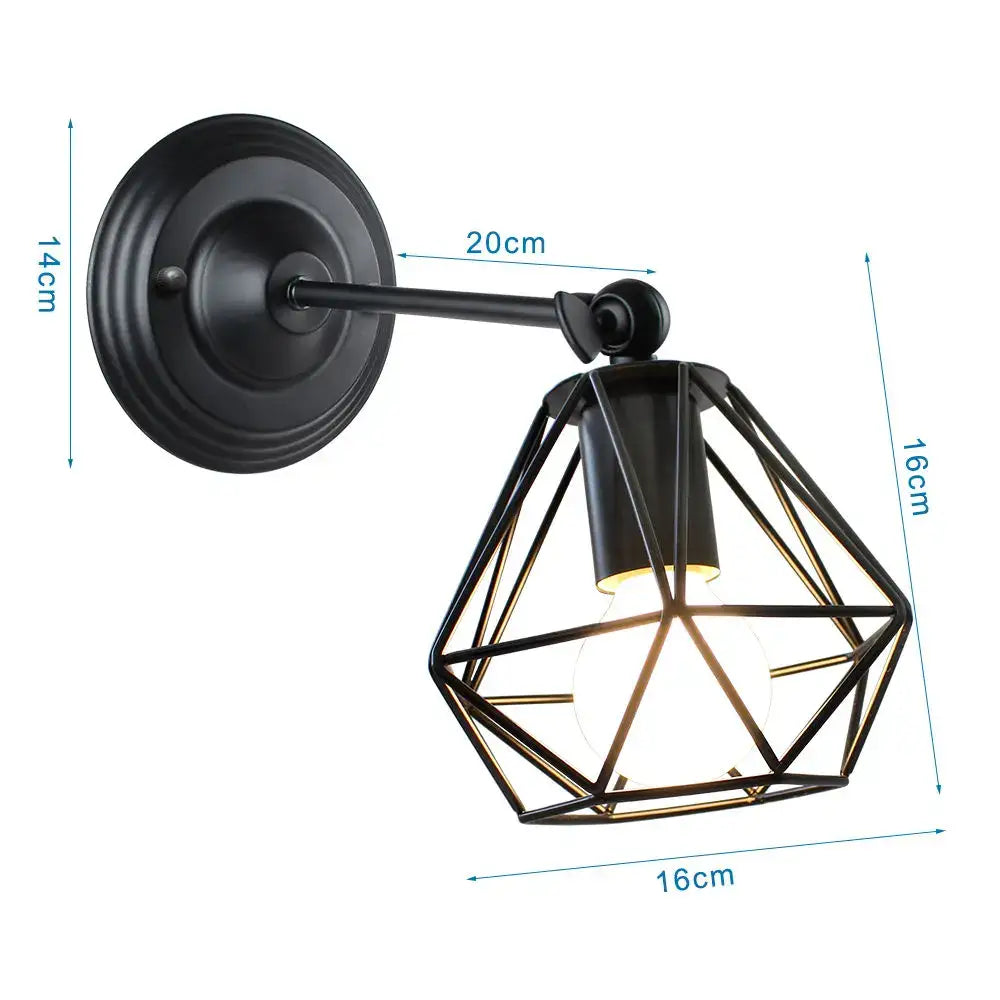 Black wrought iron wall light with geometric cage design decorbites led iron cage for home bedroom kitchen decor