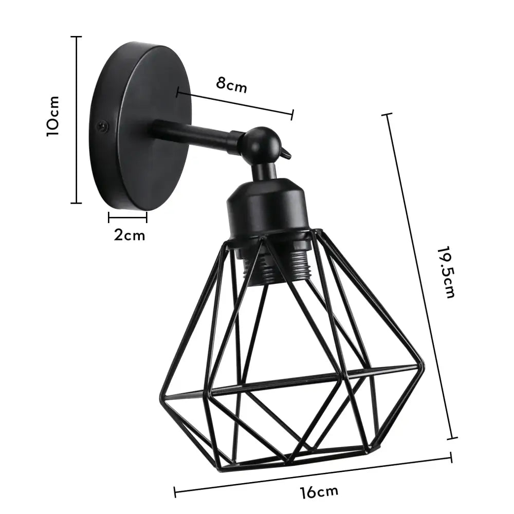 Black metal decorbites led iron cage wall light with geometric wire design for home bedroom kitchen decor