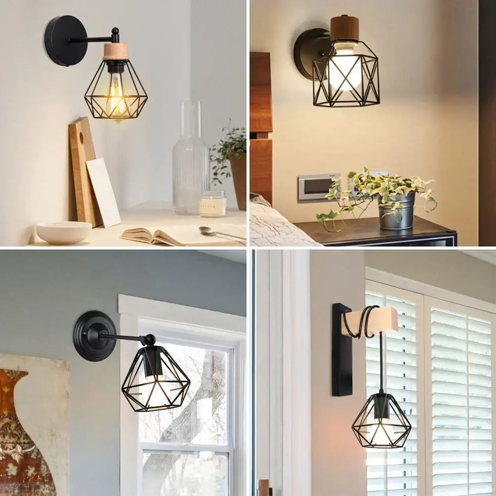 Black metal geometric decorbites led iron cage wall light with warm glow for home bedroom kitchen decor