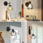 Black metal geometric decorbites led iron cage wall light with warm glow for home bedroom kitchen decor