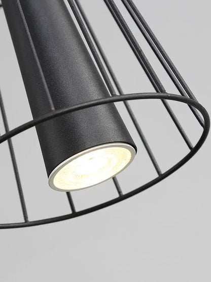 Black cylindrical decorbites led iron pendant chandelier with matte finish and wire cage for dining room lighting