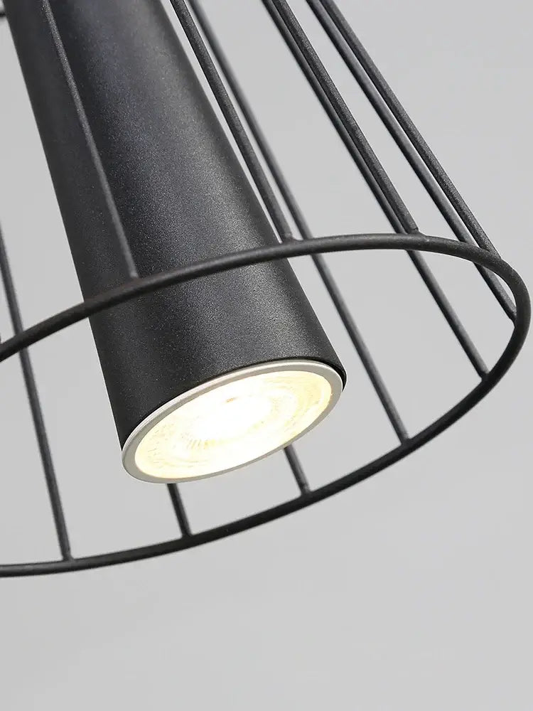 Black cylindrical decorbites led iron pendant chandelier with matte finish and wire cage for dining room lighting