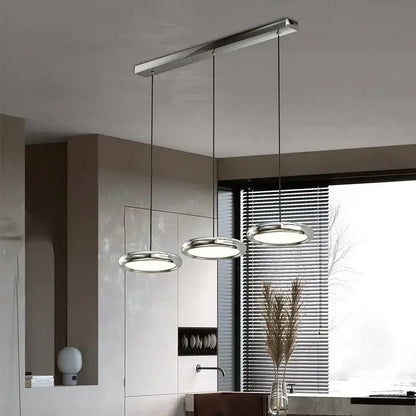 Modern chrome-finished decorbites led iron pendant light with sleek circular shades for home decor and lighting