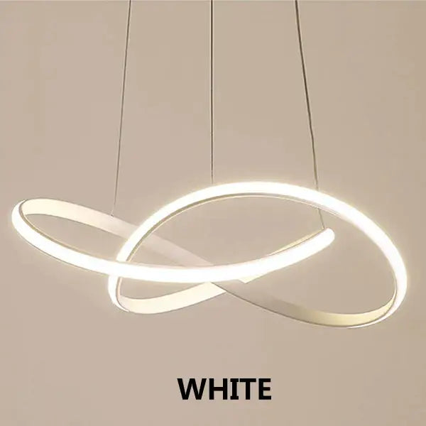 White DecorBites LED irregular aluminum acrylic chandelier with two interlocking rings for dining room pendant lighting