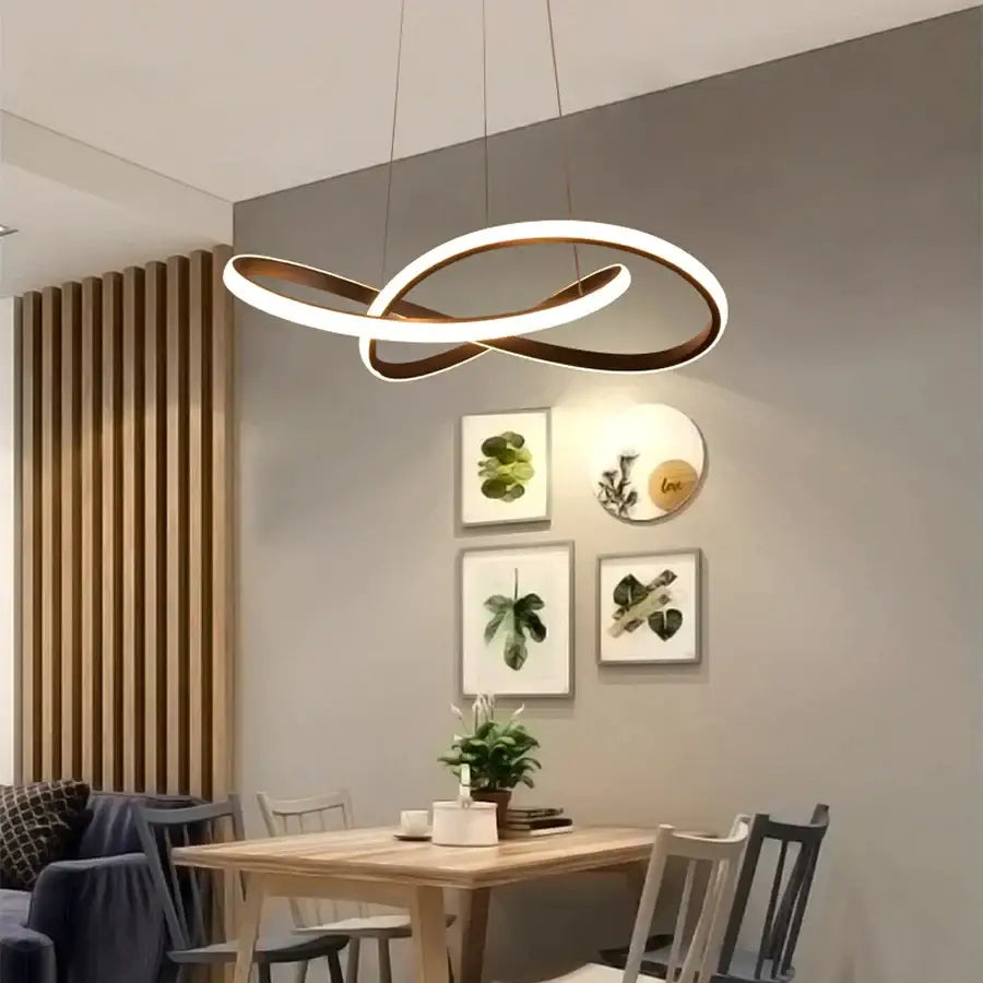 Modern infinity-loop decorbites led irregular aluminum acrylic chandelier with white LED band and dark bronze frame for dining room