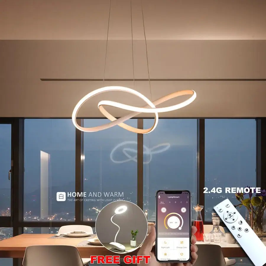 Modern white decorbites led irregular aluminum chandelier with sleek intertwined circular design for dining room lighting