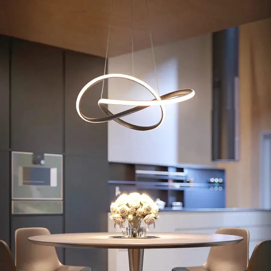 Modern decorbites led irregular aluminum acrylic infinity-loop pendant light with sleek metallic finish for dining room