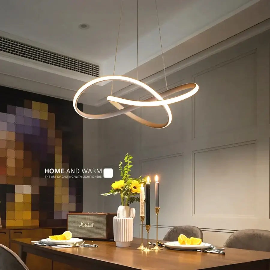 Modern infinity-loop decorbites led irregular aluminum pendant light with warm white leds and polished metallic finish for dining room