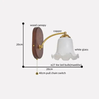 Vintage-style decorbites led japanese wall lights with dark wood canopy copper arm and white glass shade for bedroom