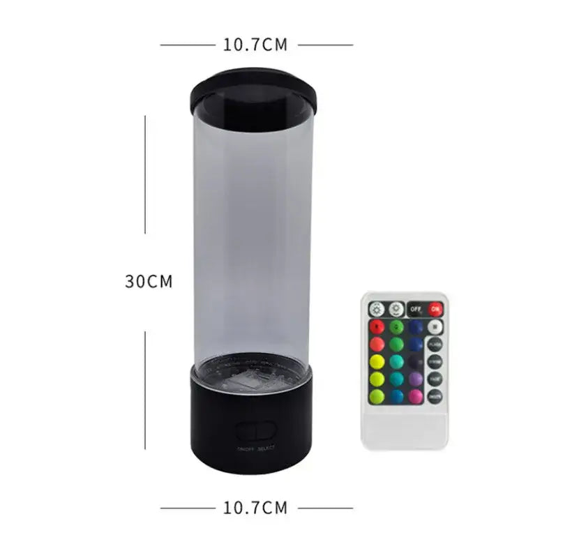 DecorBites led jellyfish lamp with a 30cm transparent cylindrical body and remote for jellyfish lamp color control
